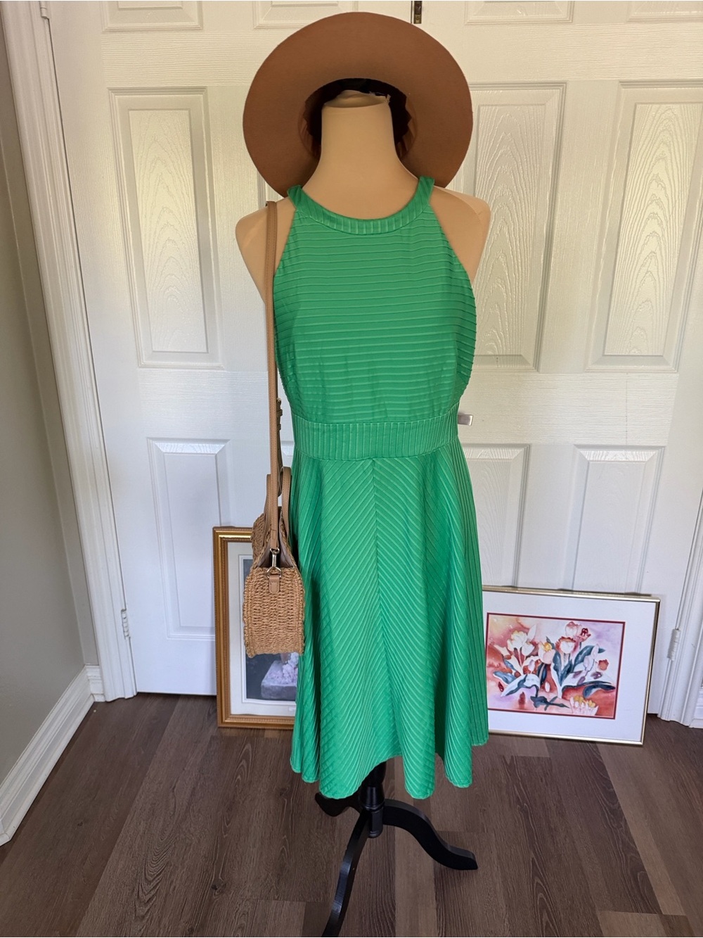 Kelly Green  Fit-and-Flare Midi Dress